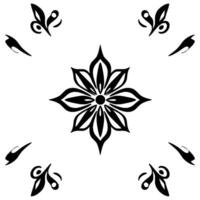 symmetrical black and white floral with decorative elements on a white background, resembling a pattern or ornament. vector
