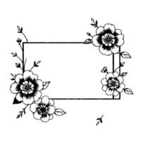 elegant black and white floral frame , featuring detailed flowers and botanical elements around a rectangular border. vector