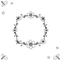 delicate handdrawn square floral frame with decorative corner accents on white background. vector