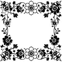 intricate black and white floral border with detailed petals, leaves, and vinelike swirls creating a decorative frame vector