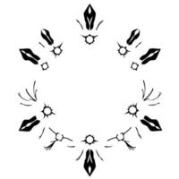 intricate, stylized floral wreath in minimalist black, white, and grey, creating a symmetrical, radial pattern on a clean background, evoking elegance. vector