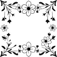 floral frame illustration a symmetric black and white with stylized flowers and foliage creating an elegant border. vector