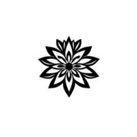 symmetrical black and white floral mandala with detailed petals and concentric symmetry, set against a clean white background vector