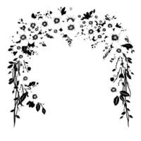 elegant floral arch in black and white, depicting a decorative botanical with flowers, leaves, and vines, ideal for decoration, and invitation templates. vector