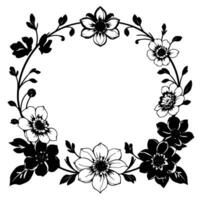 elegant floral wreath a symmetrical, monochrome illustration of stylized blossoms and foliage forming a circular frame on a white background. vector