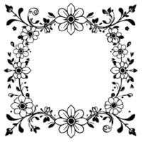 intricate black and white floral frame border , elegant botanical composition with delicate flower patterns and leafy embellishments vector