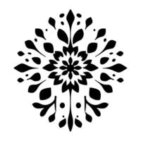 symmetrical black and white floral mandalainspired with pointed petals and leaflike extensions on a square composition. vector