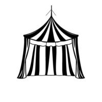 a bold, monochrome illustration of a circus tent with black and white stripes, showcasing a classic, nostalgic on a plain white background. vector
