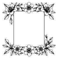 intricate black and white floral frame, square border, botanical with detailed line art, perfect for invitations and decorative purposes. vector