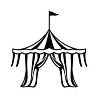 black and white illustration of a circus tent with a pennant, featuring a simplified, bold . vector