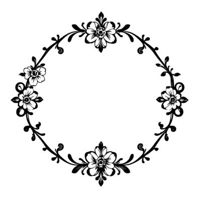 elegant black and white floral oval frame delicate flower vine with intricate details, perfect for decorative uses.
