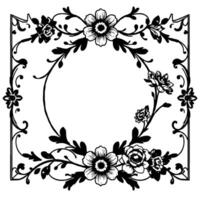 intricate black and white floral border a symmetrical frame with flowers, leaves, and vines, perfect for invitations or decorative elements. vector