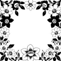 intricate black and white floral border elegant, symmetrical featuring stylized daffodils and leaves, ideal for a frame or decorative element. vector