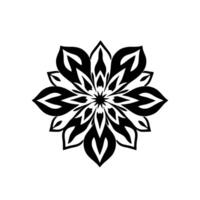 symmetrical black and white floral mandala pattern with intricate petal on a white background. vector