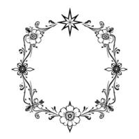 intricate black and white floral wreath with star accent, perfect for elements and artistic projects. vector