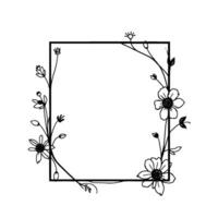 elegant black and white floral frame with delicate flower and botanical , emphasizing square symmetry. vector