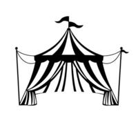 a minimalist, monochrome circus tent illustration featuring bold black and white stripes, flags, and a playful, whimsical , exuding a joyful, vintage charm. vector