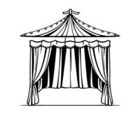 elegant black and white illustration of a royal canopy, displaying a tentlike structure with decorative drapery, ideal for wedding or event invitations. vector