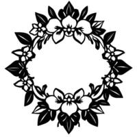a symmetrical, stylized black and white floral wreath with an empty oval center, perfect for a frame or a greeting card. vector