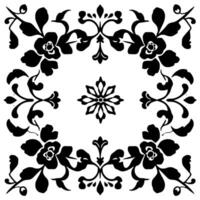 symmetrical black floral a square tile with four corners of floral patterns, central ornament in black and white. vector