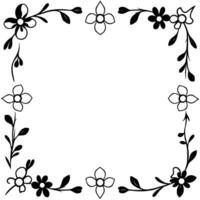 elegant black and white floral border featuring flowers, leaves, and vines, creating a decorative square frame. vector