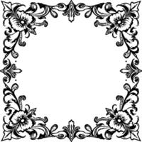 intricate black and white floral frame border , symmetrical composition with decorative flourishes and empty center. vector