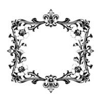 intricate black and white floral frame elegant, ornamental with blooms, scrolls, and ornate details on white background. vector