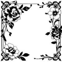 elegant black and white floral frame stylized peonies with decorative corner elements on a white background. vector