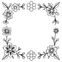 intricate floral border a symmetric black and white line art featuring stylized flowers and leaves, creating a decorative frame. vector