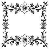 elegant black and white floral border frame adorned with intricate botanical line art, perfect for invitations decorations. vector
