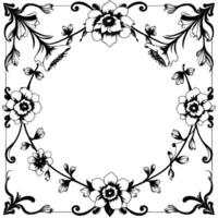 detailed floral frame illustration with flourishes and a clean, circular center space for text or images, isolated on white. vector