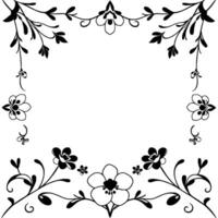 elegant black and white floral frame detailed, symmetrical botanical border with blossoms and leaves, perfect for invitations and decorative use. vector