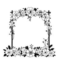 elegant black and white floral frame with flowers, leaves, and vines, perfect for invitations and greetings. vector