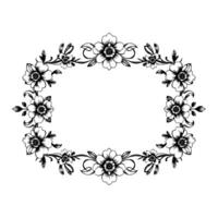 elegant floral oval frame illustration, rendered in intricate black and white botanical line art, isolated on a clean white background. vector