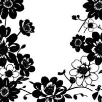 elegant floral border in bold black and white with varying blooms, leaves, and branches on a clean background. vector
