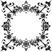 elegant black and white floral frame featuring detailed stylized blossoms and ornate swirls with a central empty circle space vector
