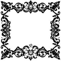 intricate black and white floral frame , featuring ornate scrollwork, symmetry, and detailed botanical elements. vector