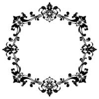 elegant black and white floral decorative frame, featuring symmetrical stylized flower and leaf motifs, creating a sophisticated border with a clear central space. vector