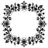 intricate black and white floral frame with detailed line art , perfect for invitations or decorative elements, square composition. vector