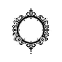 ornate black and white circular frame with floral and ornamental elements on a white background, ideal for invitations. vector