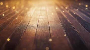 A wooden floor with a shiny surface and a lot of light reflecting off of it photo