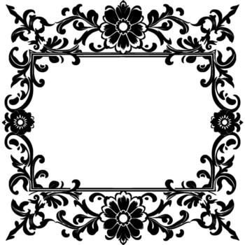 florido negro y blanco floral rectangular marco con detallado volutas y decorativo . vector