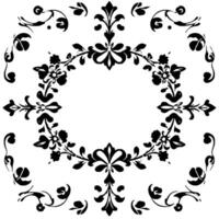 elegant black and white floral pattern, symmetrical with circular central motif, isolated on white background vector