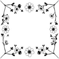 elegant black and white floral border with daisies and foliage, creating a decorative frame for text or . vector