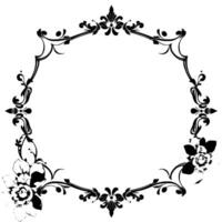 elegant black and white floral oval frame with ornate scrollwork and two flower accents, blank center. vector