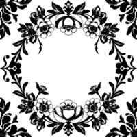 elegant black and white floral frame illustration with detailed botanical elements, creating a decorative border. vector
