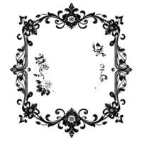 elegant black and white floral rectangular frame with ornate scrollwork and delicate flower accents, isolated on white. vector