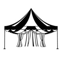 a simple yet inviting, monochromatic illustration showcasing a classic circus tent with striped, hanging drapes and a scalloped border. vector