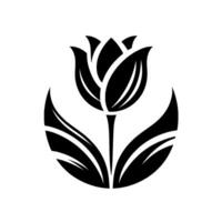 Bold Black and White Tulip Illustration, Style, with a Symbolic Circular Base and Modern Aesthetic. vector