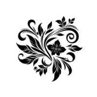 Intricate Black Floral on White Background Flourish of Leaves, Swirls, and a Central Bloom, Decorative Art Element. vector